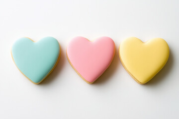 Obraz premium Delightful heart shaped cookies in pastel colors, perfect for celebrations