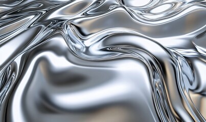 Liquid Metal Abstract Silver Swirls Smooth Chrome Background Texture