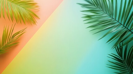 Palm fronds on gradient background with vibrant colors create tropical vibe