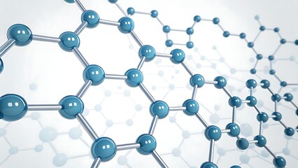 A molecular structure with blue spheres connected by gray lines, representing a chemical or scientific concept