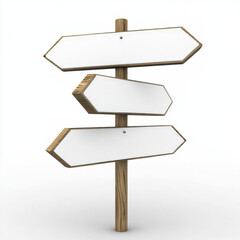 Blank wooden signpost with three directional arrows, ideal for customization. Perfect for guiding or indicating directions in various settings