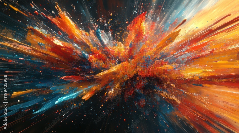 Poster colorful explosion of abstract shapes and patterns in dynamic motion artwork. generative ai