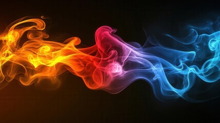 A vibrant swirl of colorful smoke, blending shades of orange, pink, and blue against a dark background, creating a mesmerizing visual effect.