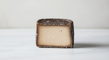 Rustic Cheese Block on Marble Surface with Natural Lighting