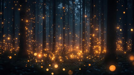 A mystical forest illuminated by glowing orbs, creating an enchanting atmosphere filled with magic and wonder.