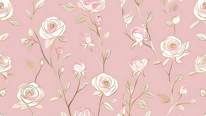 inimalist Floral Pattern with Gold Accents on Pastel Pink