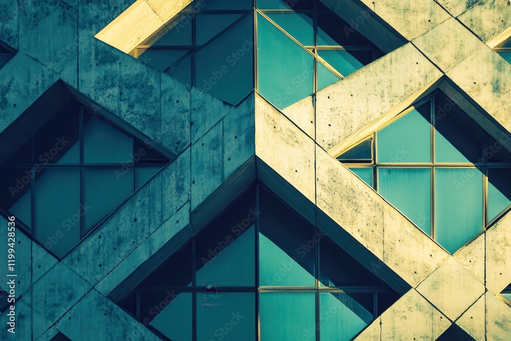 Poster modern concrete building architecture geometric design teal windows