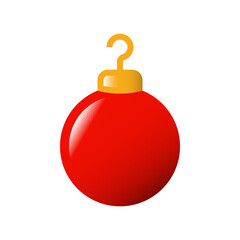 Christmas tree ball vector icon. Bright red Christmas tree bauble isolated on white background. Winter holidays decoration. Cartoon style.