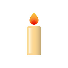 Cute candle vector icon. Beige candlestick isolated on white background. Winter holidays decoration. Cartoon style.