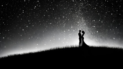 Fototapeta premium Couple embracing under a starry night sky on a gentle hillside during a romantic moment