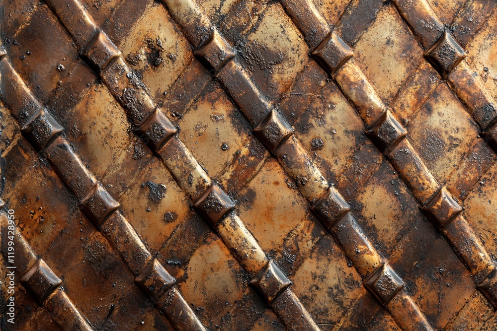 Poster Rustic Metallic Texture Diagonal Pattern Aged Bronze Surface Background