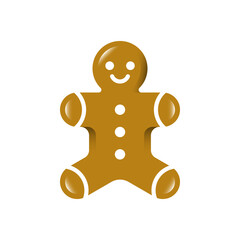 Christmas gingerbread icon. Gingerbread cookie man isolated on white background. Winter holidays traditional sweet. Colorful cartoon style vector.