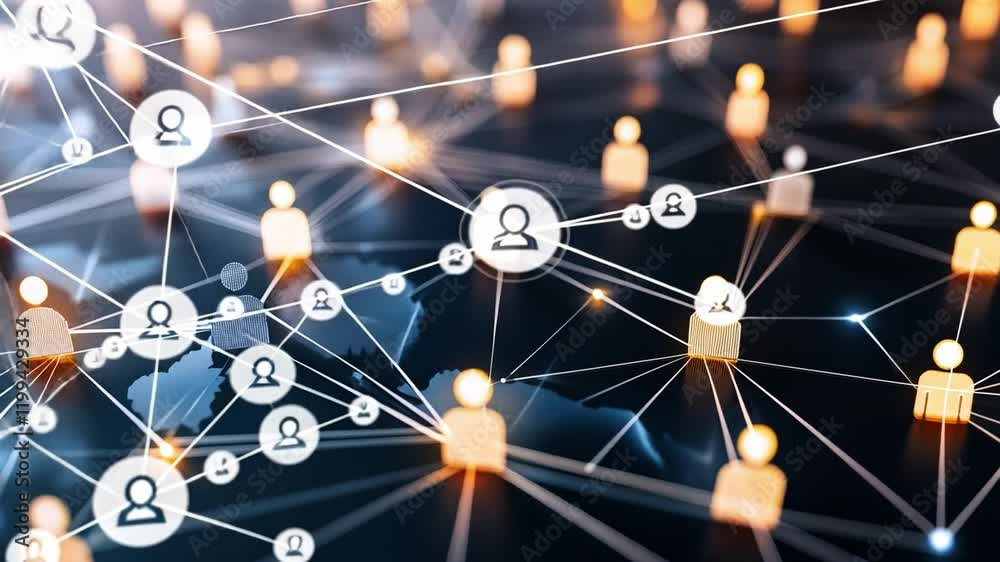 Aufkleber global network connection: abstract image depicting a complex network of interconnected nodes, symbo
