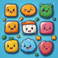 A set of cartoon faces with smiling mouths