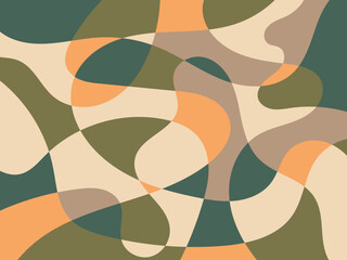 Abstract multicolored organic mosaic illustration design background. Colors: orange, mineral green, almond, and mushroom.