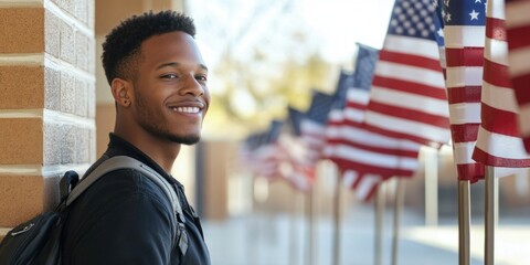 Confident Athlete against American Flags