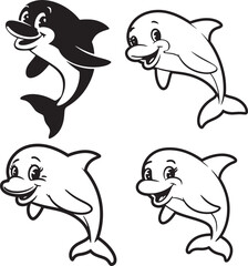 Cheerful Cartoon Dolphins Vector Design