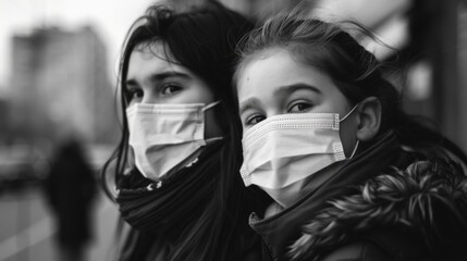 Photograph of two people wearing face masks walking on a street in an urban setting, reflecting health and safety precautions during the COVID-19 pandemic.