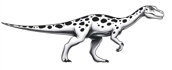 Fototapeta premium Black and white vector illustration of a dinosaur with spots on its skin