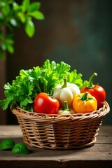 A vibrant basket filled with fresh vegetables, showcasing organic produce.