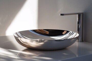 Modern Chrome Sink and Faucet in Sunlight Minimalist Bathroom Design