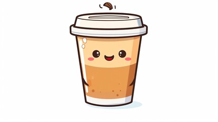Adorable Kawaii Glass of Coffee to Go Cartoon Character for Stock Photos
