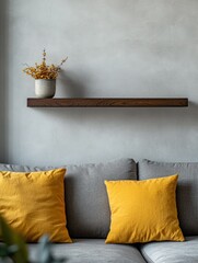 Contemporary Living Room Decor with Wall-mounted Shelves and Pillows