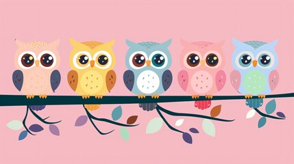 Fototapeta premium Adorable Owl Illustration for Poster, Greeting Card, Birthday Invitation, and Party Design