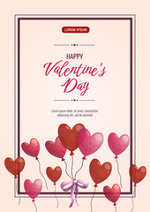 Happy Valentine's day balloon banner design. Vector illustration of A4 format for poster, banner, cover, flyer, advertisement.