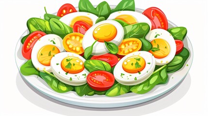 Fresh and Flavorful Salad with Boiled Eggs, Tomatoes, and Spinach for Healthy Eating Enthusiasts