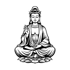 A vintage style illustration of guanyin god portrait