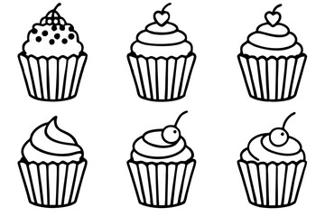 Cupcake Line Art Vector Bundle