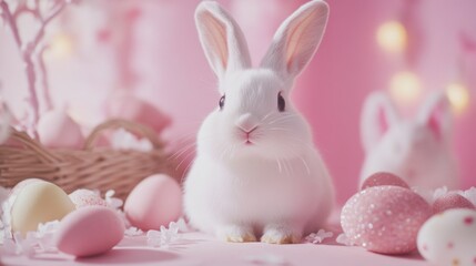 Fototapeta premium Adorable Easter Bunny with Pastel Eggs