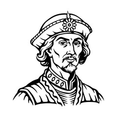 A vintage style illustration of an ancient nobleman character