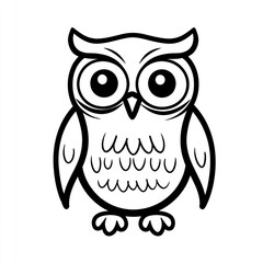 Black and white line art of an owl figure illustration, for coloring pages or graphics