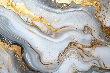 Elegant Fluid Art Marble Texture Gold Grey White Abstract Background