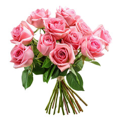 Bouquet of pink roses valantine's isolated on transparent or white background