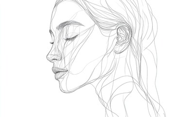 Fototapeta premium Elegant line art captures serene profile of woman, showcasing de