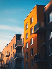 Obraz premium Multiple story residential building with balconies and windows