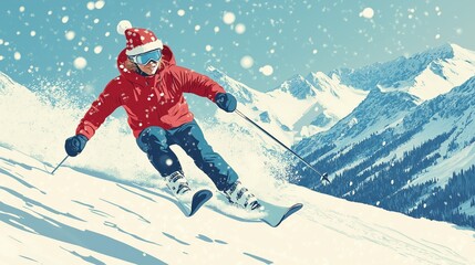A women skiing down a mountain slope