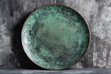 Rustic Green Oval Plate on Dark Grey Background Elegant Still Life Photography