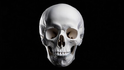 Obraz premium Anatomical Study of a Human Skull with Teeth and Jaw Bones on a Black Background