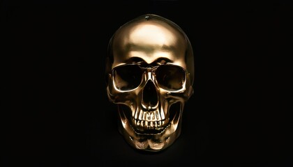 Obraz premium Golden Human Skull Isolated on Black Background Elegant and Striking