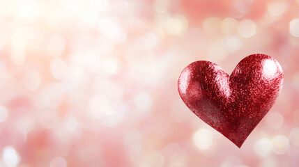 Obraz premium shiny red heart on soft pink bokeh background evokes feelings of love and romance. Perfect for Valentine Day or romantic occasions