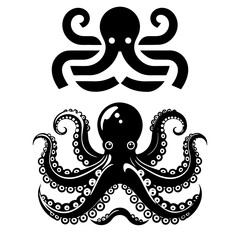 vector black and white octopus illustration