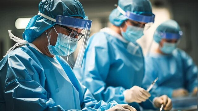 Medical Team in Protective Gear Operating