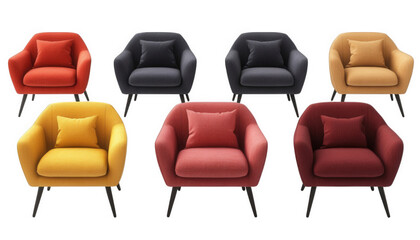 Obraz premium Stylish Modern Armchairs Set of Six Colorful Fabric Upholstery Home Decor