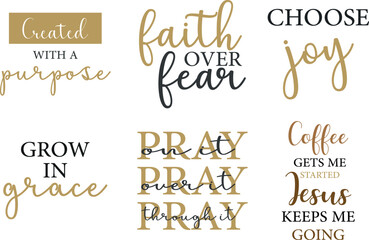 Christian quotes bundle, religious print, Christian saying set, vector illustration