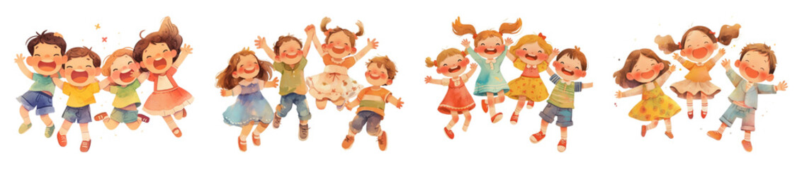 PNG Joyful children dancing together, element set on transparent background