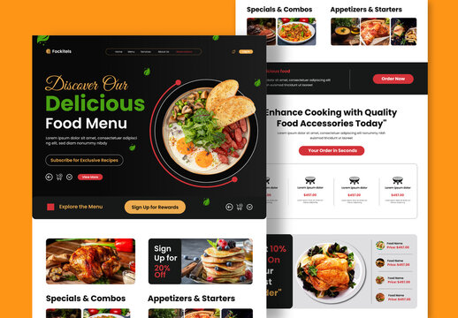 Restaurant Food Website Landing Page Layout Template Design